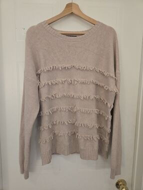 Charlie B MELANIE LYNE XL Blush Fringe-Strip Crewneck Sweater